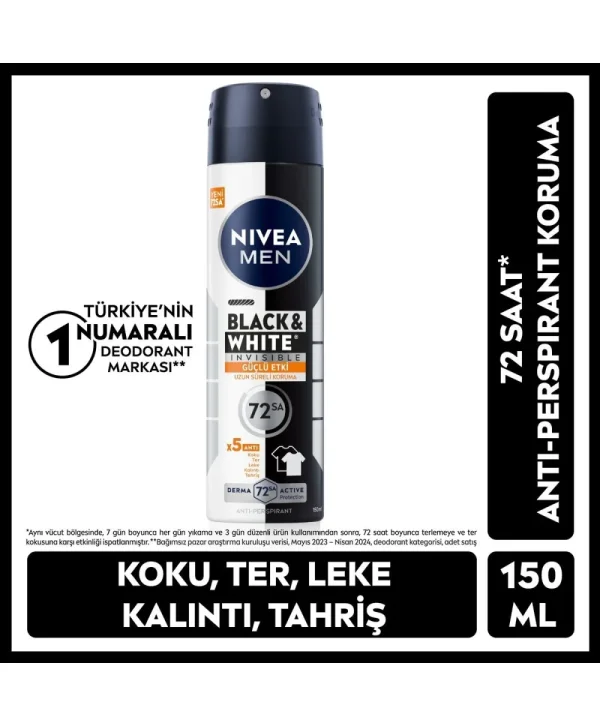Nivea Men Erkek Sprey Deodorant Black&White Invisible Güçlü Etki 150 ml