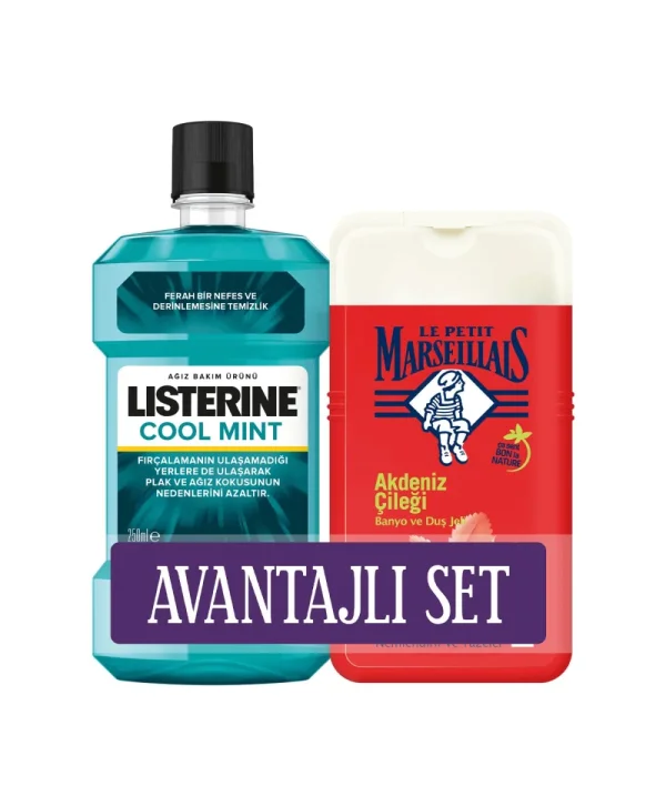 Listerine Ağız Bakım Suyu Cool Mint 250 ml ve Duş Jeli Çilek 250 ml Seti