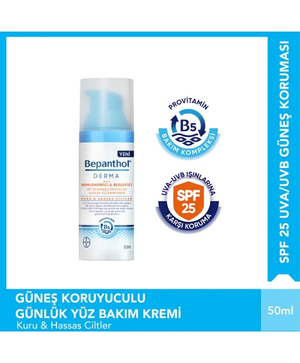 Bepanthol Derma Yüz Bakım Kremi Nemlendirici ve Besleyici Spf 25 50 ml