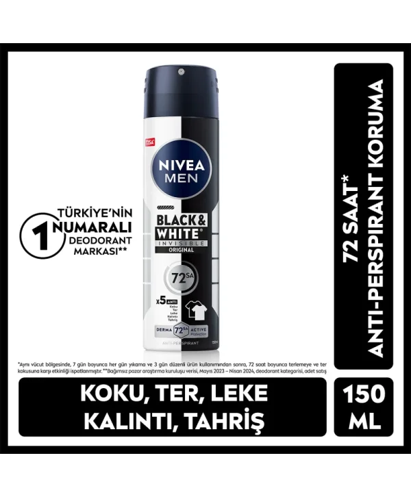 Nivea Men Erkek Sprey Deodorant Black&White Invisible Original 150 ml