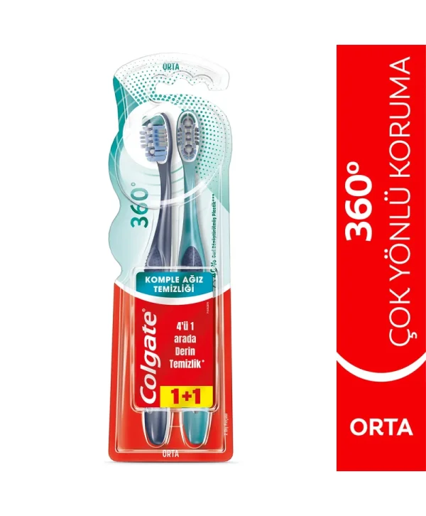 Colgate 360 Komple Ağız Temizliği Diş Fırçası Orta 1+1
