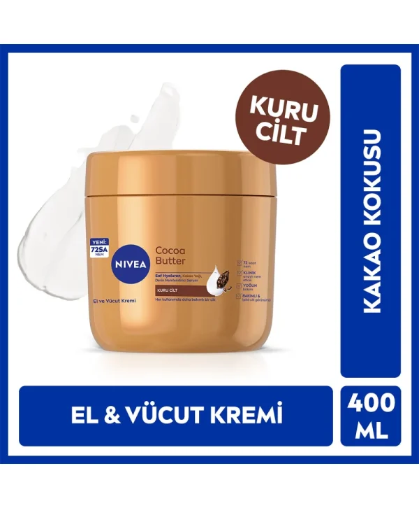 Nivea Cocoa Butter El Ve Vücut Bakım Kremi 400 ml Kuru Ciltler için 72 Saat Nemlendirici