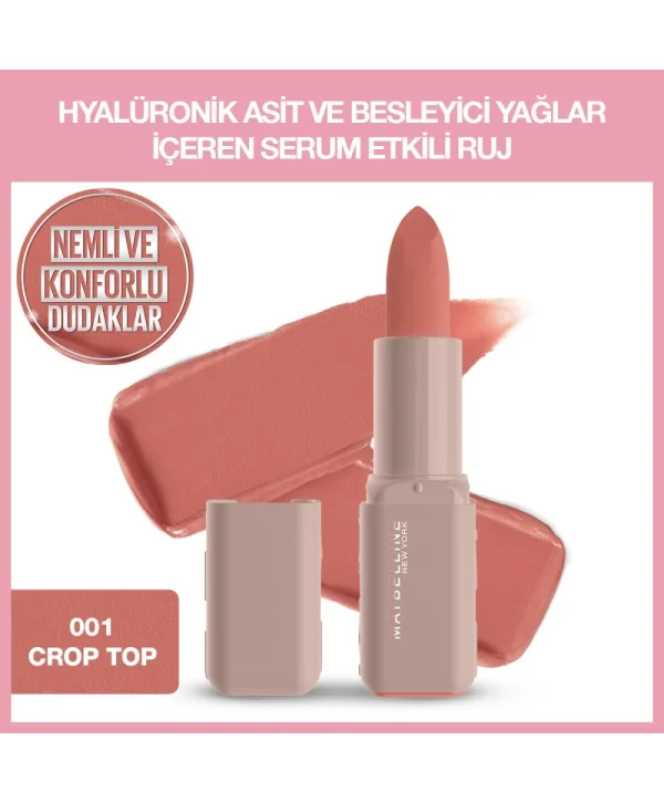Maybelline New York Serum Etkili Hyaluronik Asit ve Besleyici Yağ İçeren Ruj Satin Crop Top 001