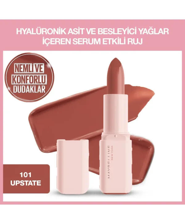 Maybelline New York Serum Etkili Hyaluronik Asit ve Besleyici Yağ İçeren Ruj Satin Upstate 101