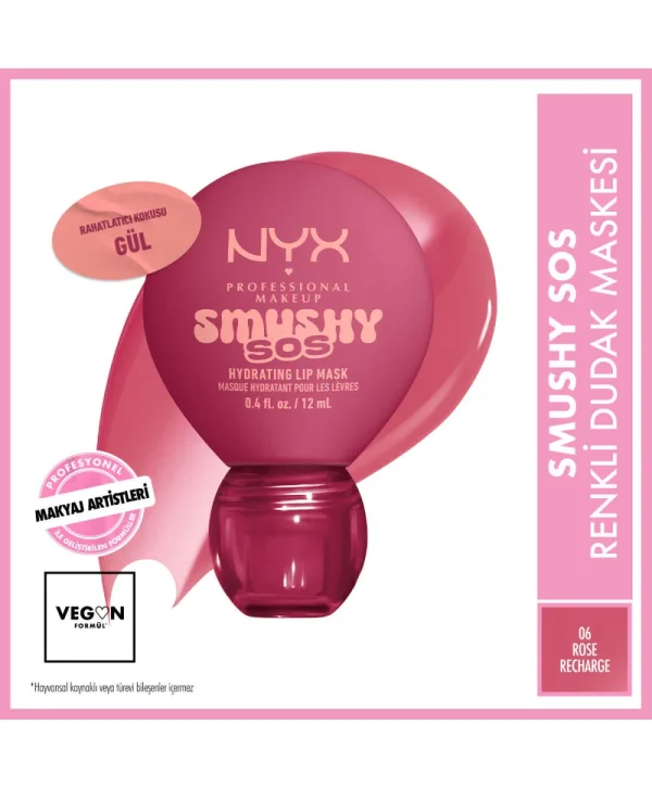 Nyx Professional Makeup Smushy SOS Yoğun Nemlendirme Etkili Renkli Dudak Maskesi 06 Rose Recharge