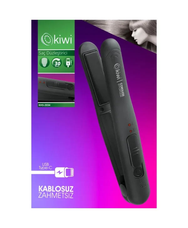 Kiwi Şarjlı Lityum Pilli Portatif Taşınılabilir Saç Düzleştirici KHS-2034
