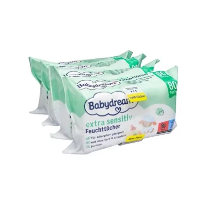 Babydream Bebek Islak Mendil Çok Hassas Cilt, Aloe Veralı 4x80'li